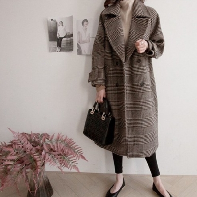 []207. 로렌 체크 더블버튼 코트