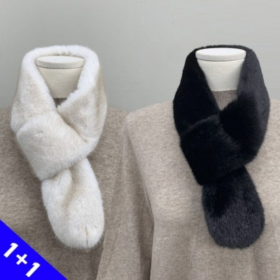 []217. 1+1 테일 비건 밍크 퍼 머플러 목도리