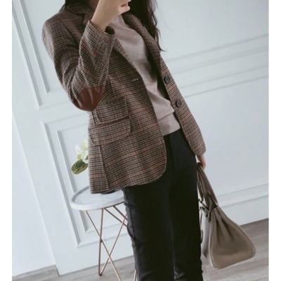 []221. 여성용 모직 체크 미시 자켓