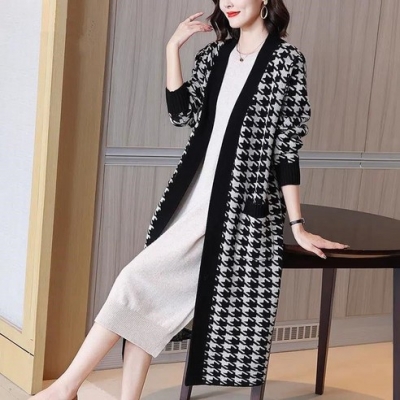 []223. 클래식 하운드투스 상의 루즈핏 슬림 기질 스웨터 코트