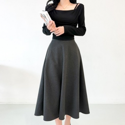 []239. 투디 드뮤어 도톰 울 플레어 뒷지퍼 밴딩 롱스커트