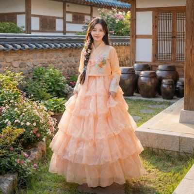 []505. 전통 연분홍 연출 개량 한복 세트
